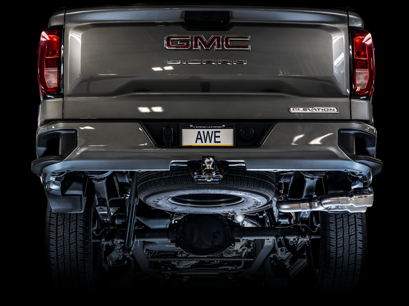 AWE Tuning 4th Gen GM 1500 5.3L 0FG Catback Dual Side Exit (Flat Bumper) - Chrome Tips