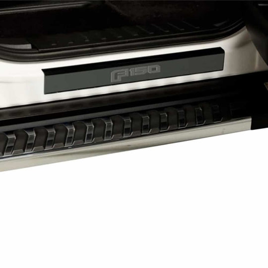 Putco 15-20 Ford F-150 - Regular Cab &amp; SuperCab w/ F-150 Etching (2pcs) Black Platinum Door Sill