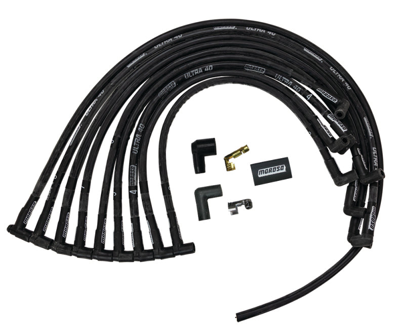 Moroso Chevrolet Small Block (w/Jesel) Ignition Wire Set - Ultra 40 - Sleeved - 90 Degree - Black