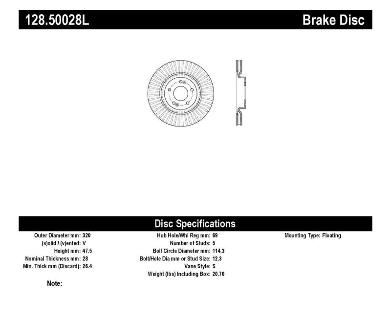 StopTech Drilled Sport Brake Rotor