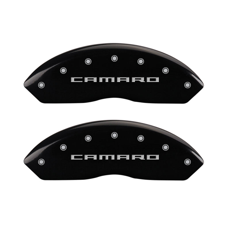 MGP 4 Caliper Covers Engraved Front &amp; Rear Gen 5/Camaro Black finish silver ch