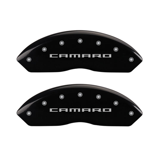 MGP 4 Caliper Covers Engraved Front &amp; Rear Gen 5/Camaro Black finish silver ch