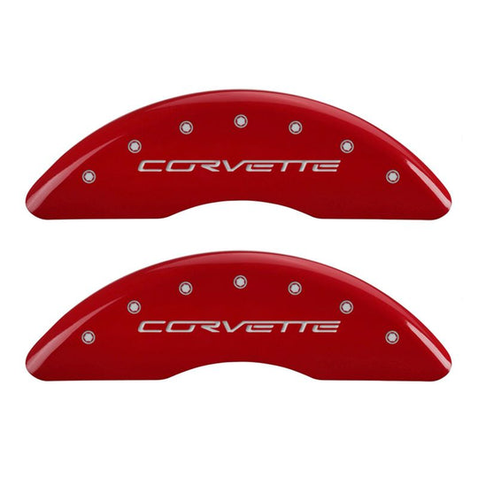 MGP 4 Caliper Covers Engraved Front &amp; Rear C6/Corvette Red finish silver ch