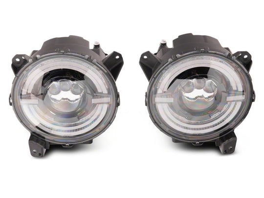 Raxiom 18-23 Jeep Wrangler JL Axial Series 9-In LED Angel Eye Headlights- Blk Housing (Clear Lens)