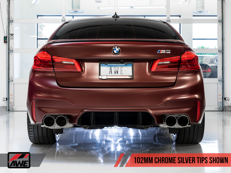 AWE Tuning 18-19 BMW M5 (F90) 4.4T AWD Cat-back Exhaust - Track Edition (Chrome Silver Tips)