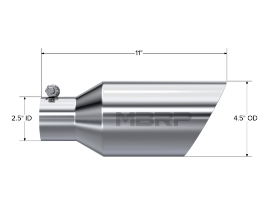 MBRP Universal Tip 4.5 O.D. Dual Walled Angled Rolled End 2.5 Inlet 12in Length - T304