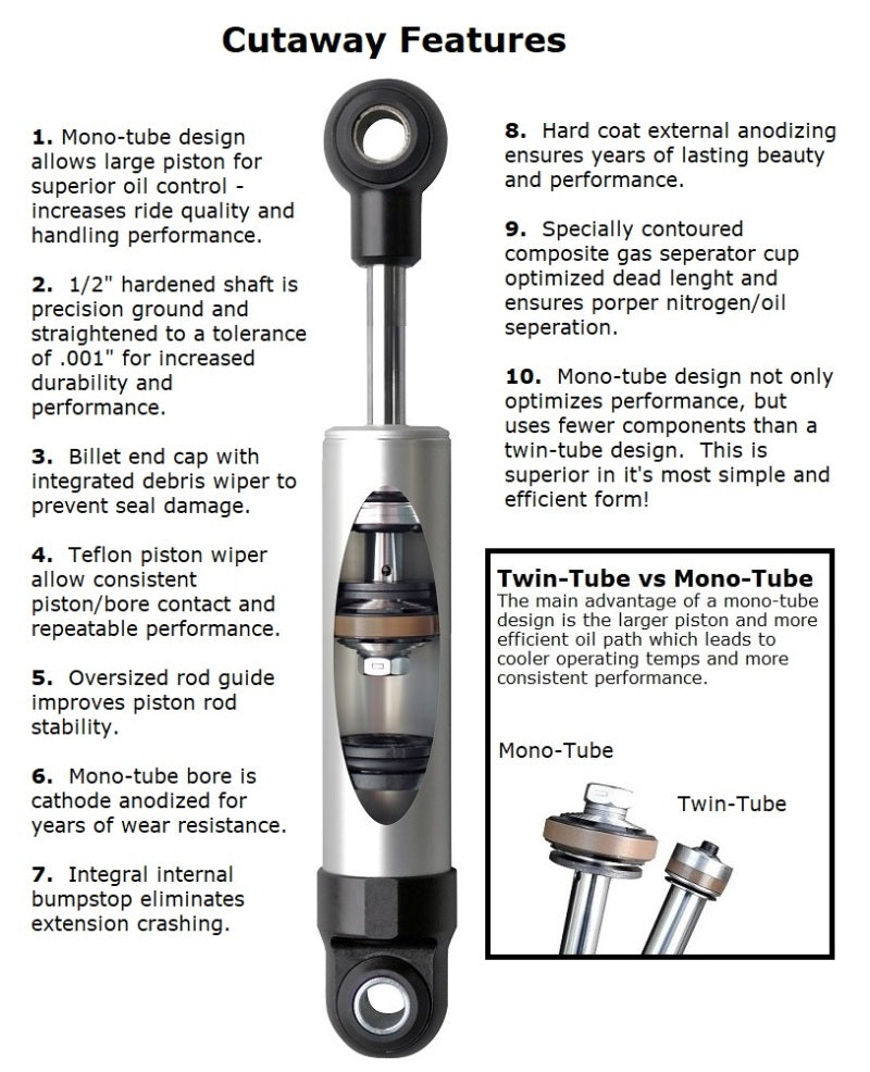 Ridetech HQ Series Shock Single Adjustable 6.65in Stroke Stud/Stud Mounting 10.55in x 17.2in