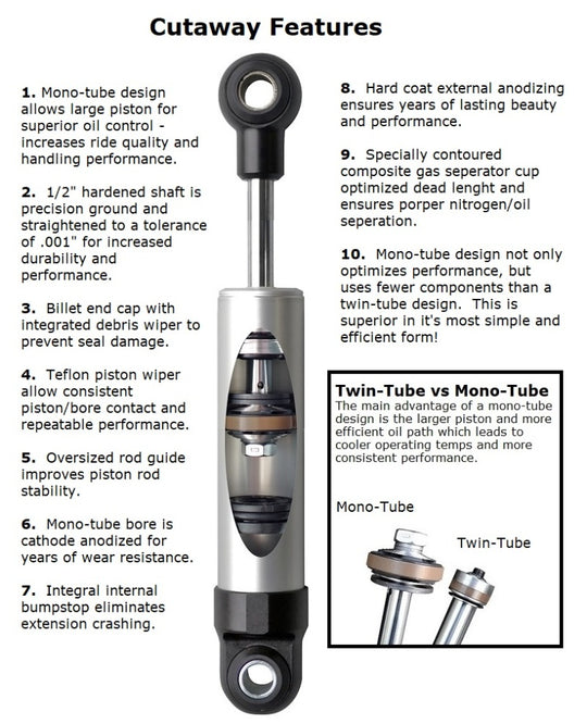 Ridetech HQ Series Shock Single Adjustable 8.35in Stroke Stud/T-Bar Mounting 12.55in x 20.9in