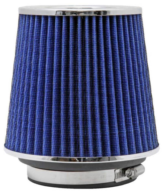 K&N Universal Air Filter Chrome Round Tapered Blue - 4in Flange ID x 1.125in Flange Length x 5.5in H