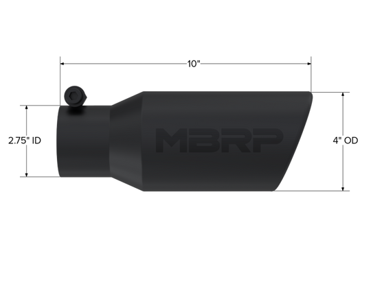 MBRP Universal Angled Rolled End Tip 4in OD / 2-3/4in Inlet / 10in Length - Black