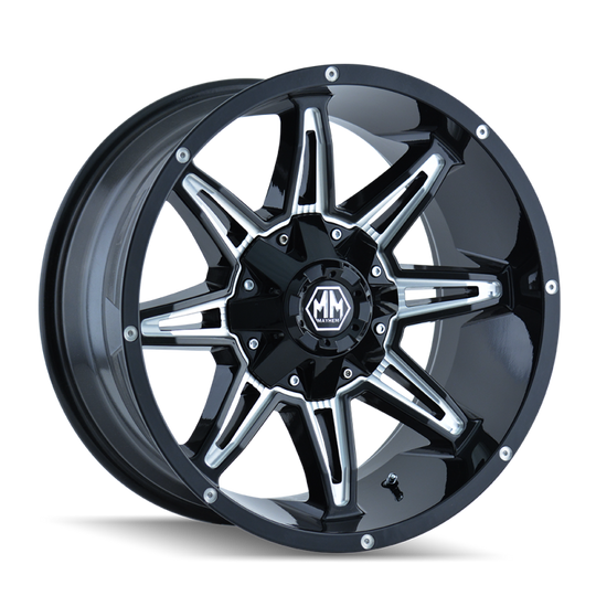 Mayhem 8090 Rampage 17x9 / 5x114.3 BP / -12mm Offset / 87mm Hub Black w/ Milled Spokes Wheel