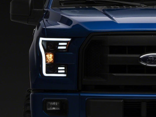 Raxiom 15-17 Ford F-150 G3 Projector Headlights w/ LED Accent- Blk Housing (Clear Lens)