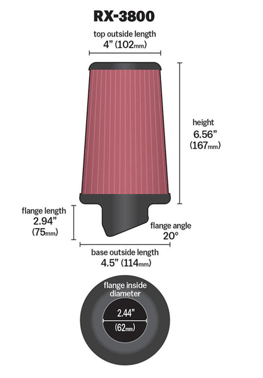K&amp;N Filter Universal X Stream Clamp-On 2.438in Flange ID x 4.5in Base OD x 4in Top OD x 6.563in H