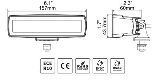 Go Rhino Xplor Blackout Series Sixline LED Flood Light Kit (Surface/Threaded Stud Mnt) - Blk (Pair)