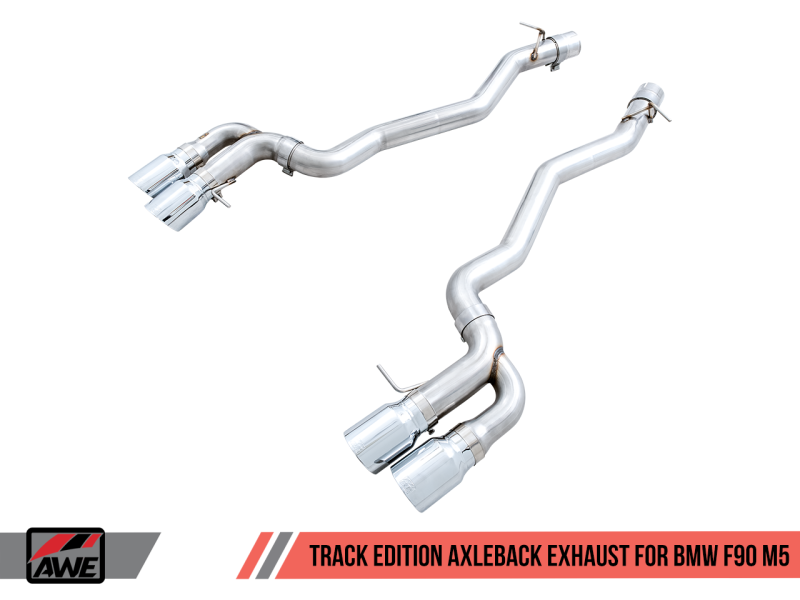 AWE Tuning 18-19 BMW M5 (F90) 4.4T AWD Axle-back Exhaust - Track Edition (Chrome Silver Tips)