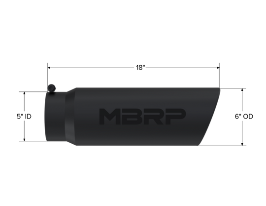 MBRP Universal Tip 6in OD Angled Rolled End 5in Inlet 18in Lgth Black Finish Exhaust