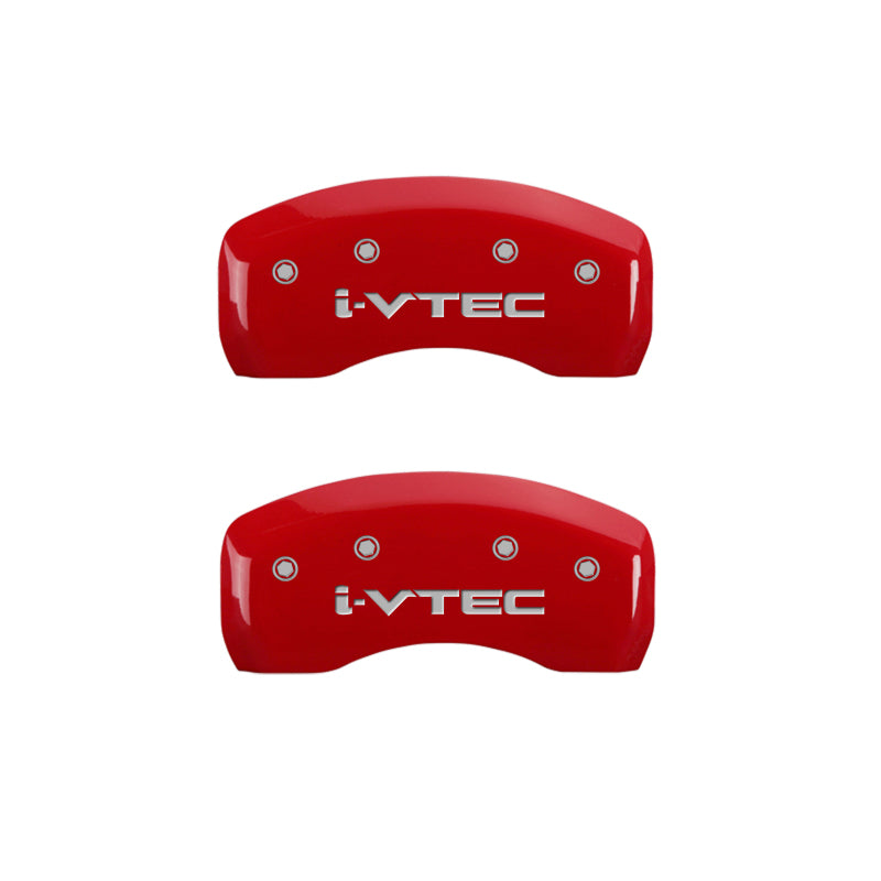 MGP 4 Caliper Covers Engraved Front & Rear I-Vtec Red Finish Silver Char 2007 Honda Civic