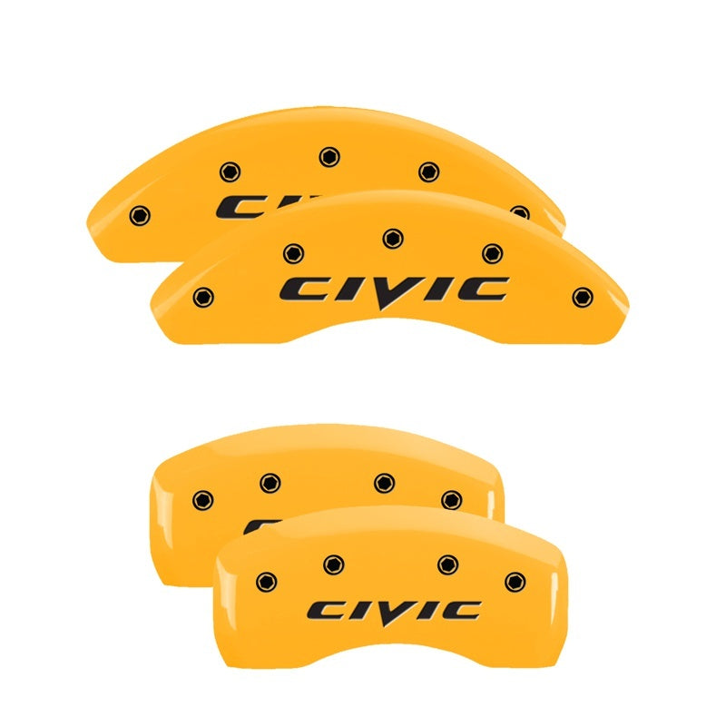 MGP 4 Caliper Covers Engraved Front 2015/Civic Engraved Rear 2015/Civic Yellow finish black ch