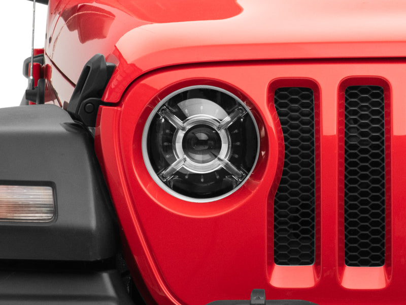 Raxiom 18-22 Jeep Wrangler JL/ JT 9-Inch LED Headlights w/ DRL and Halo- Black Housing (Clear Lens)