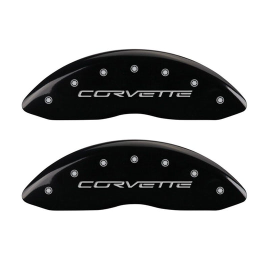 MGP 4 Caliper Covers Engraved Front &amp; Rear C6/Corvette Black finish silver ch
