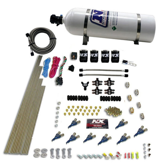 Nitrous Express 8 Cyl Piranha Direct Port 4 Solenoids Nitrous Kit (200-500HP EFI Jets) w/15lb Bottle