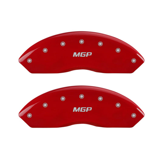 MGP 4 Caliper Covers Engraved Front & Rear MGP Red Finish Silver Char 2014 Chevrolet Express 2500