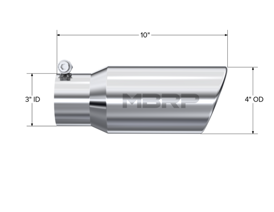 MBRP Universal Tip 4in OD 3in Inlet 10in Length Angled Rolled End T304