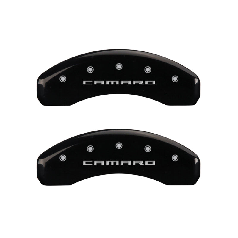 MGP 4 Caliper Covers Engraved Front &amp; Rear Gen 5/Camaro Black finish silver ch