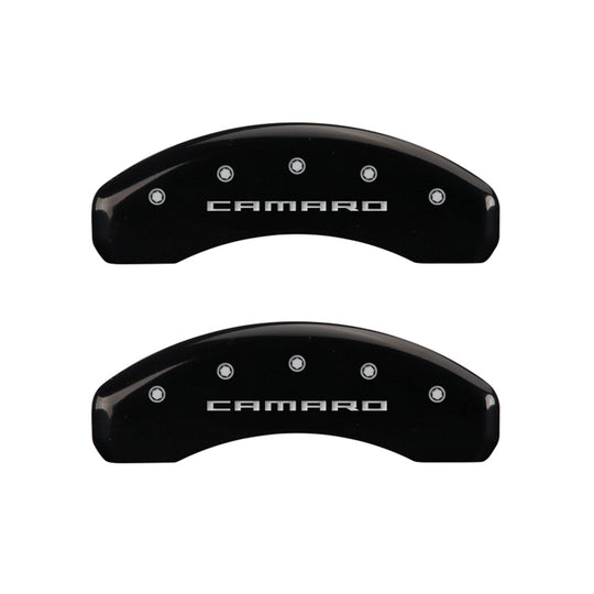 MGP 4 Caliper Covers Engraved Front &amp; Rear Gen 5/Camaro Black finish silver ch