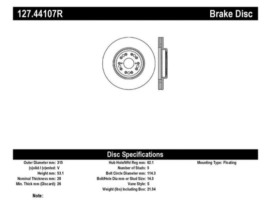 StopTech 95-00 Lexus LS 400 Right Front Slotted & Drilled Rotor