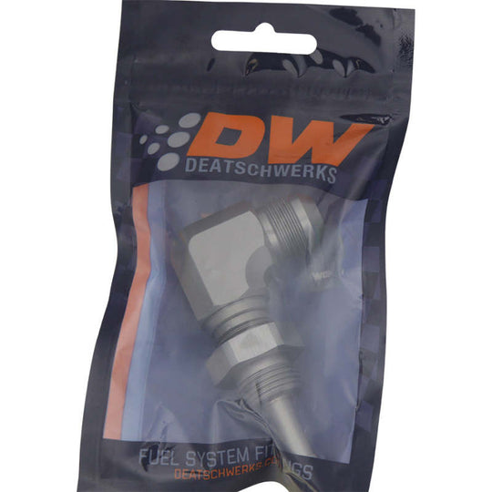 DeatschWerks 8AN Male Flare To 5/16in. Male Barb Bulkhead Adapter 90-Degree (Incl. Nut)