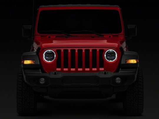 Raxiom 18-23 Jeep Wrangler JL Axial Series 9-In Angel Eye LED Headlights- Blk Housing (Clear Lens)