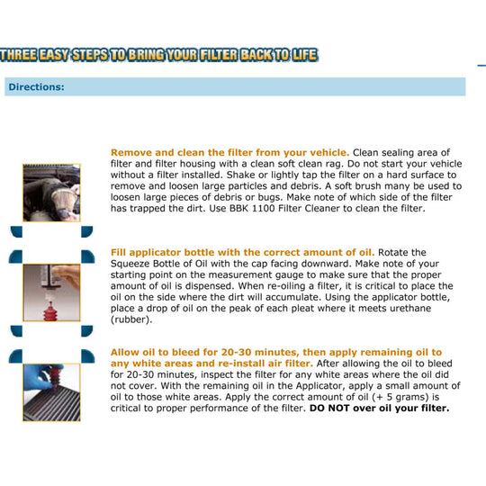 BBK BBK Cold Air Filter Restore Cleaner And Re-Oil Kit