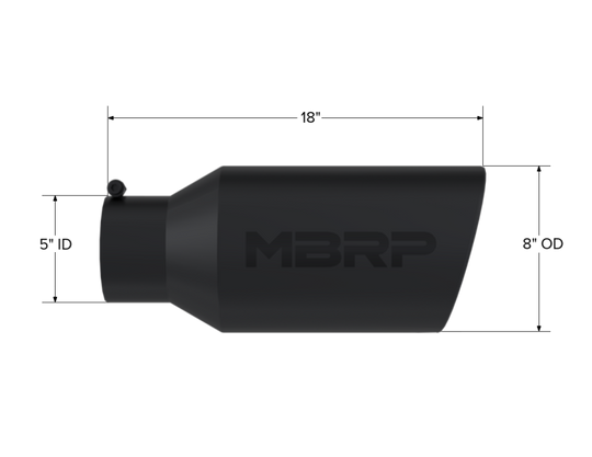 MBRP Universal Tip 8in OD Rolled End 5in Inlet 18in Length T304 - Black