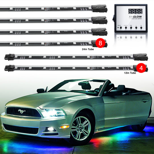 XK Glow 3 Million Color XKGLOW LED Accent Light Car/Truck Kit 8x24In + 4x12In Tubes