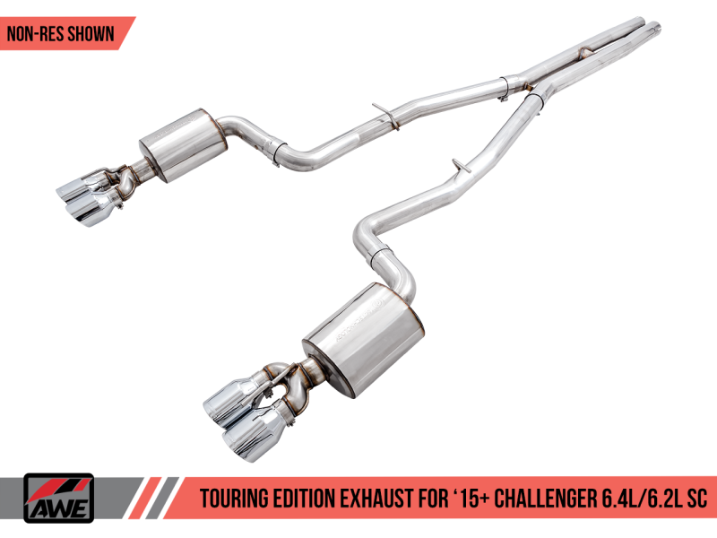 AWE Tuning 2015+ Dodge Challenger 6.4L/6.2L Non-Resonated Touring Edition Exhaust - Quad Silver Tips