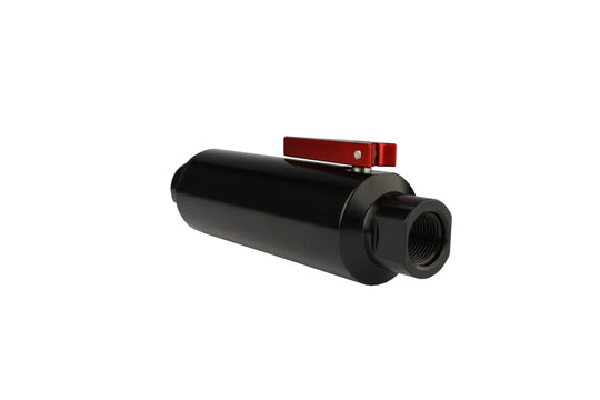 Aeromotive In-Line AN-10 Filter w/Shutoff Valve 100 Micron SS Element - Black Anodize Finish