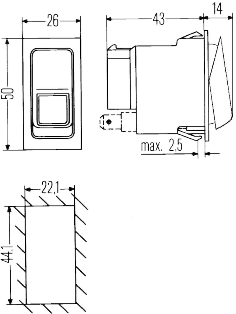 Hella Switch Rocker Spdt 6 Pole