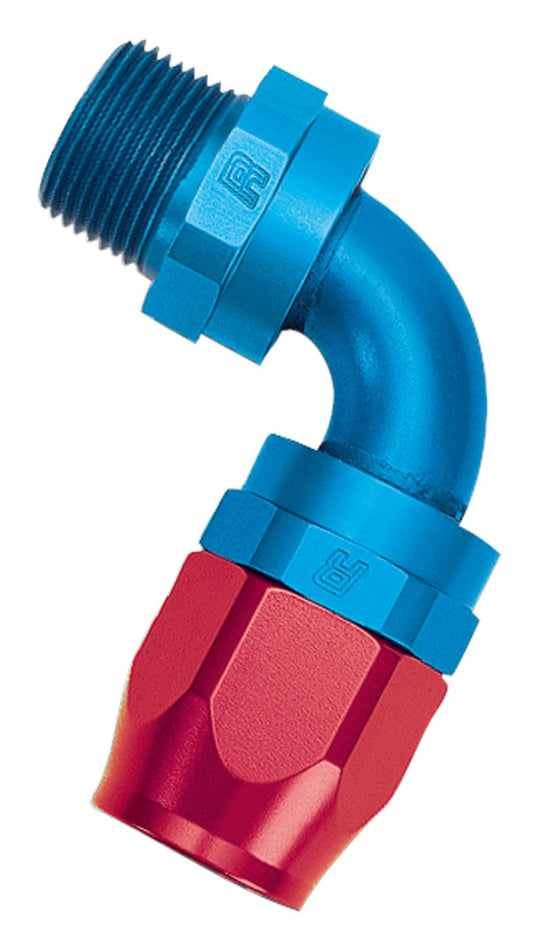 Russell Performance -12 AN Red/Blue 90 Deg Full Flow Swivel Pipe Thread Hose End (With 3/4in NPT)