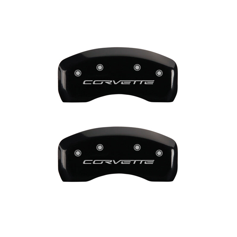 MGP 4 Caliper Covers Engraved Front &amp; Rear C6/Corvette Black finish silver ch