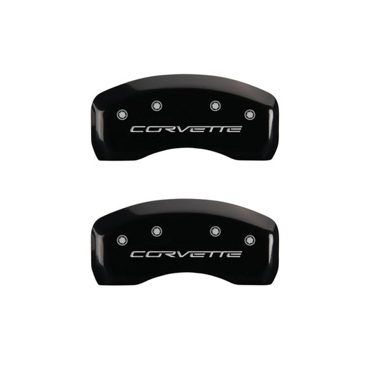 MGP 4 Caliper Covers Engraved Front &amp; Rear C6/Corvette Black finish silver ch