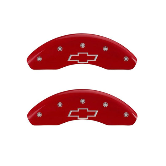 MGP 4 Caliper Covers Engraved Front & Rear Bowtie Red finish silver ch