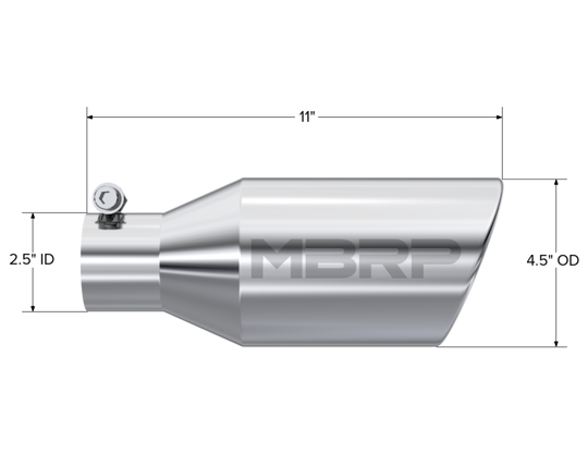 MBRP Universal Tip 4.5 O.D. Angle Rolled End 2.5 Inlet 11in Length - T304