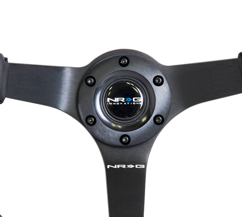 NRG Reinforced Steering Wheel (350mm / 3in. Deep) Bk Leather w/Bk BBall Stitch (Odi Bakchis Edition)