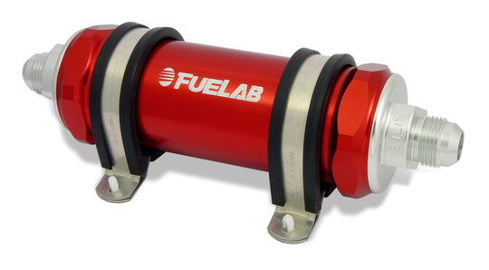 Fuelab 828 In-Line Fuel Filter Long -12AN In/Out 10 Micron Fabric - Red