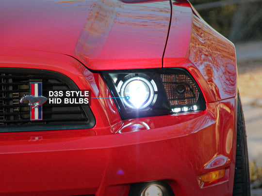 Raxiom 13-14 Ford Mustang w/ Factory HIDLED Halo Projector Headlights- Black Housing (Smoked Lens)