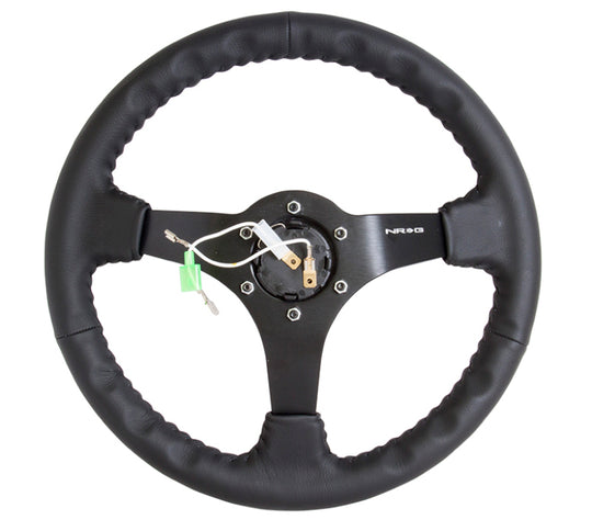 NRG Reinforced Steering Wheel (350mm / 3in. Deep) Bk Leather w/Bk BBall Stitch (Odi Bakchis Edition)