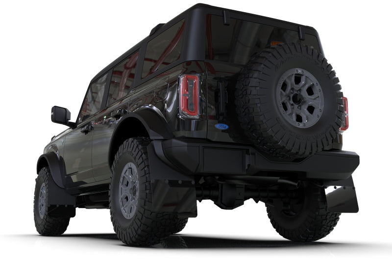 Rally Armor 21-24 Ford Bronco (Steel Bmpr - NO Rptr/Sprt - NO RR/RB) Blk Mud Flap w/Cy Orange Logo