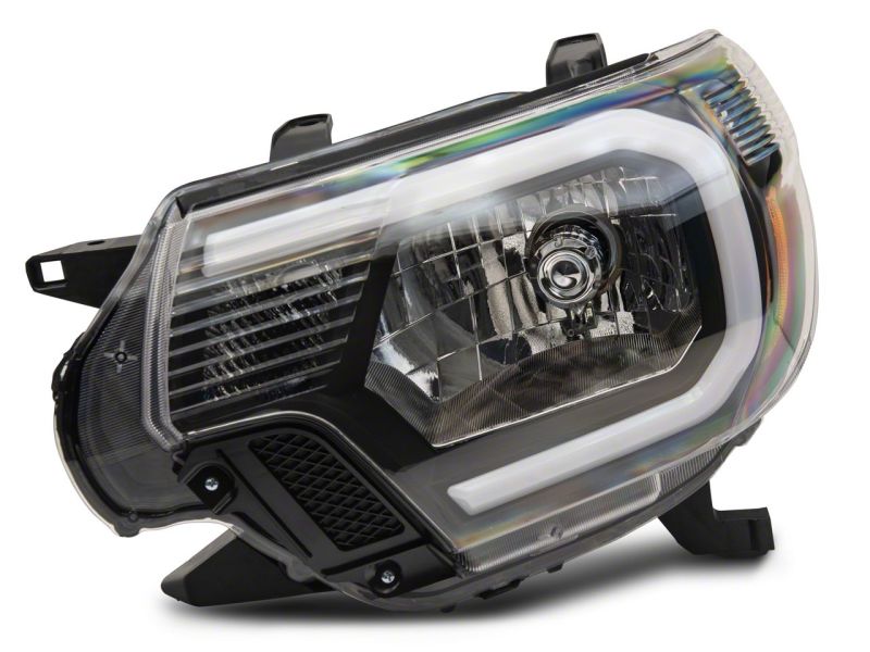 Raxiom 12-15 Toyota Tacoma Axial Series Headlights w/ LED Bar- Blk Housing (Clear Lens)