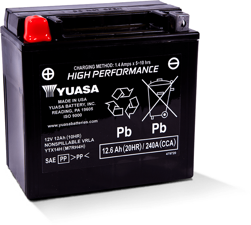 Yuasa YTX14H Maintenance Free AGM 12 Volt Battery